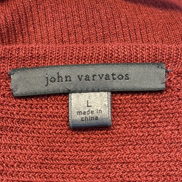 John Varvatos 100% Linen Red Henley Light Sweater Long Sleeve Shirt Large #0031